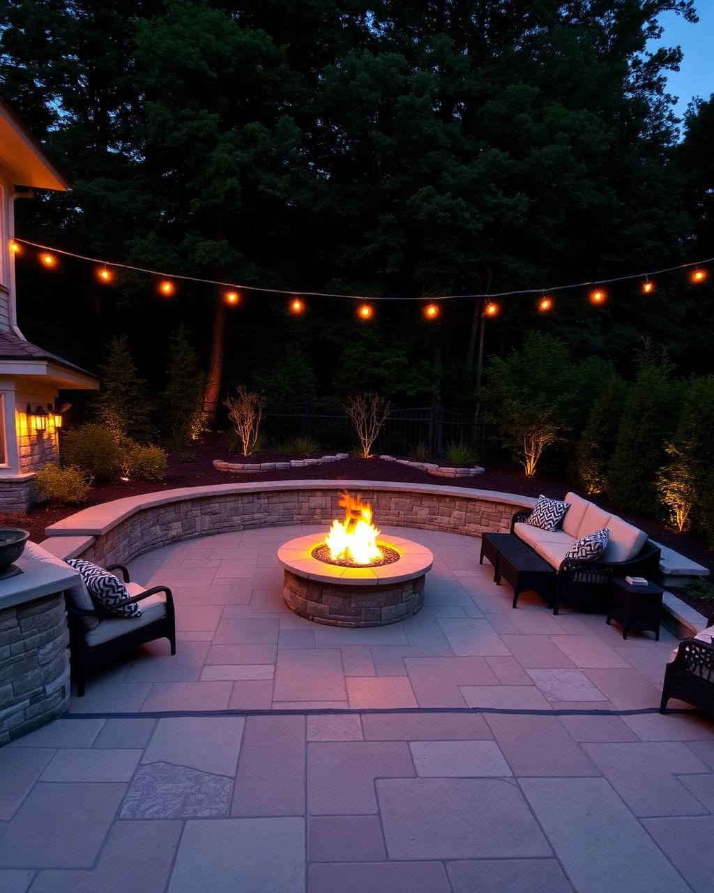 Built-in fire pit + lighting reveal. Audio on.